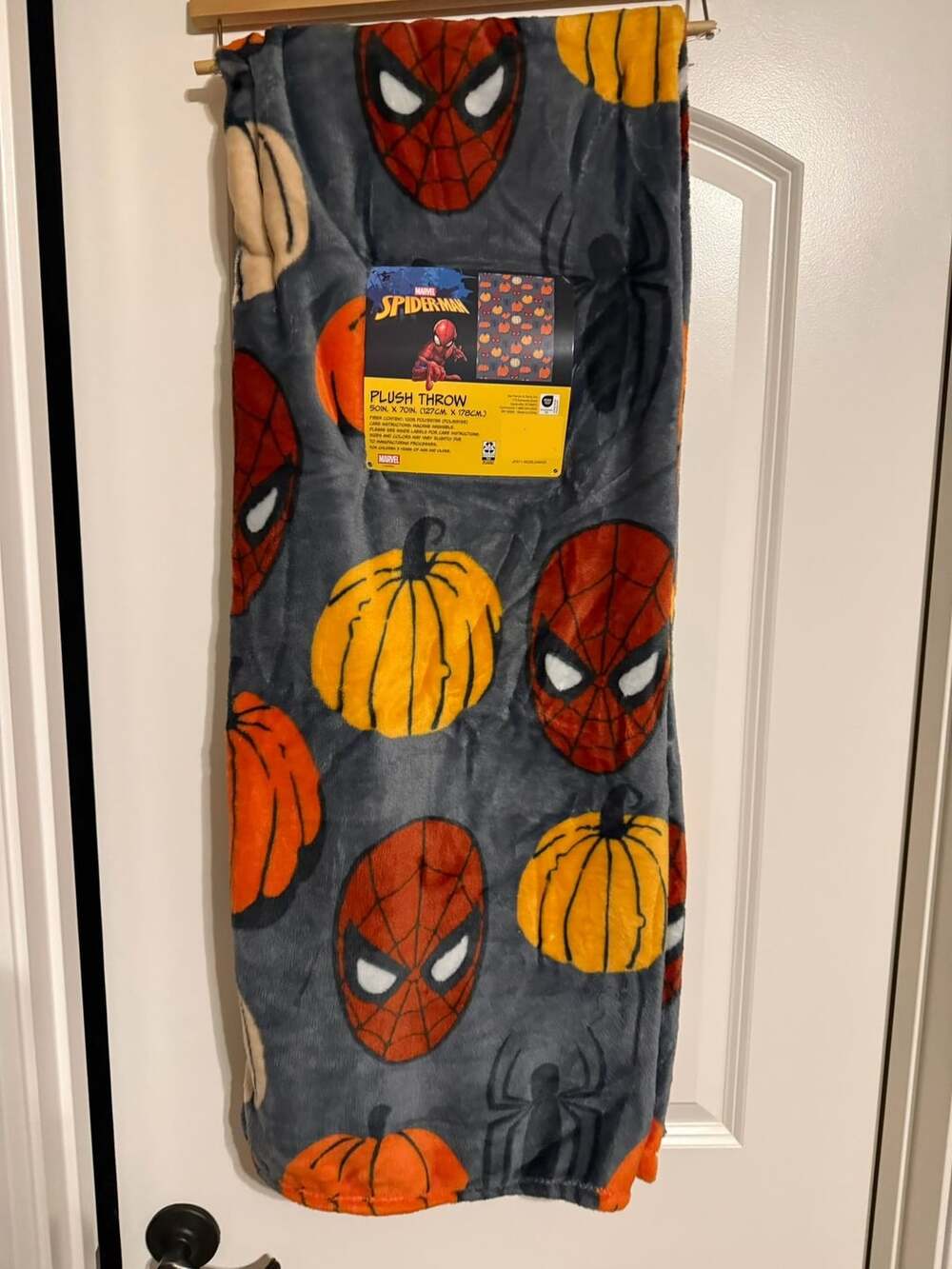 Marvel Spider-Man Halloween Pumpkin Plush Throw Blanket 50 in. x 70 in.